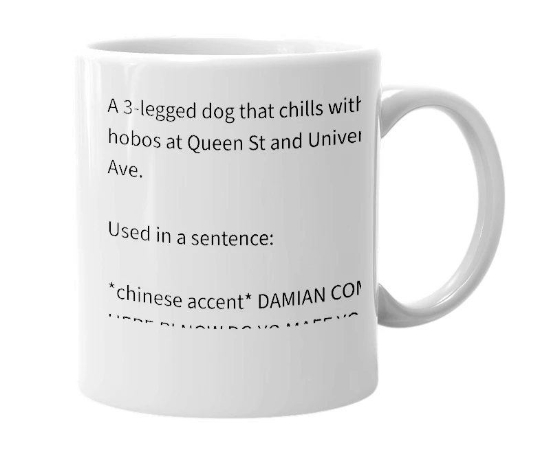 White mug with the definition of 'damian'