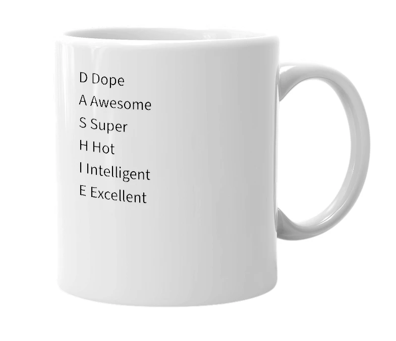 White mug with the definition of 'dashie'