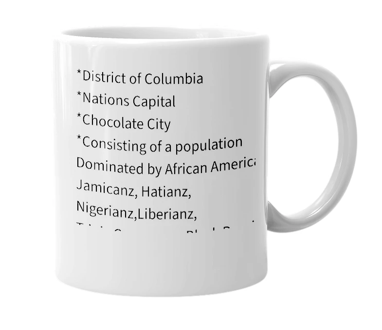 White mug with the definition of 'dc'