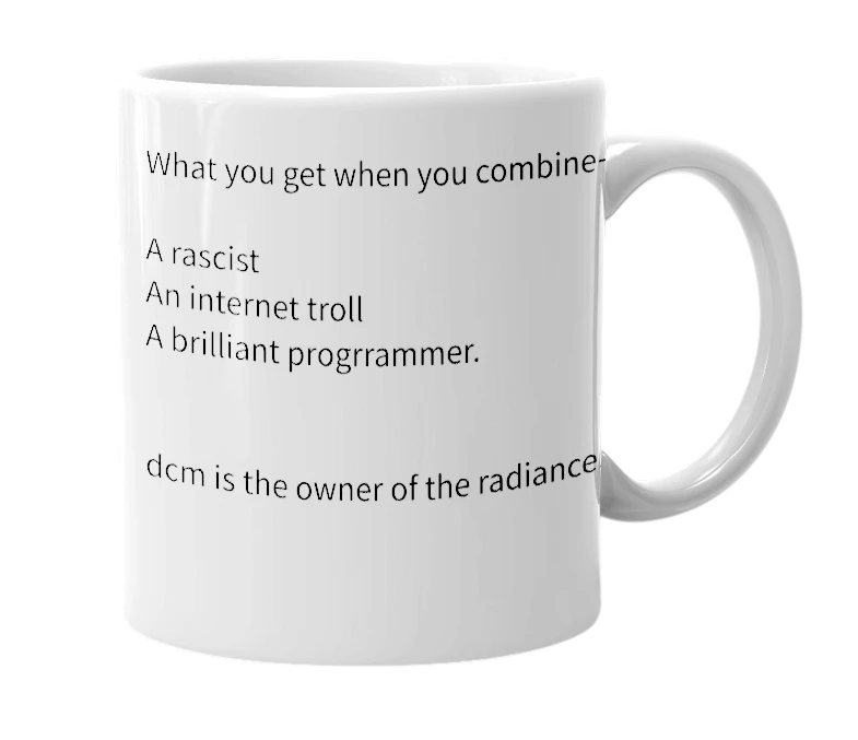 White mug with the definition of 'dcm'