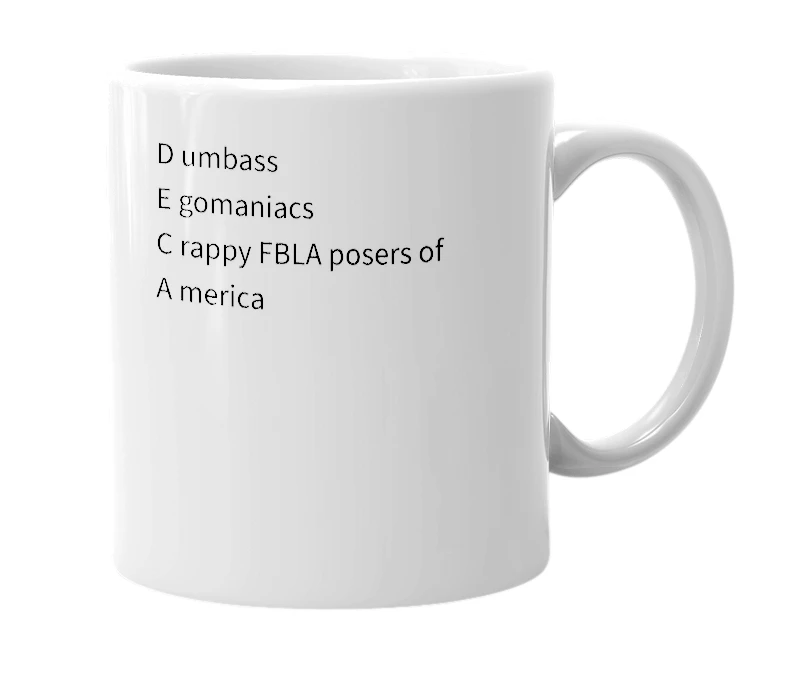 White mug with the definition of 'deca'