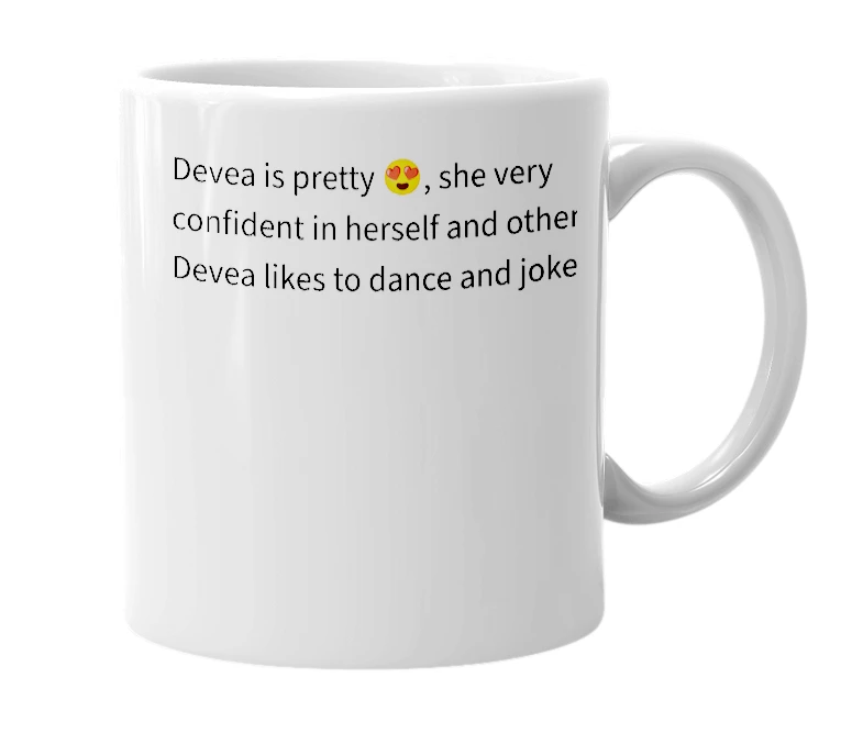 White mug with the definition of 'devea'