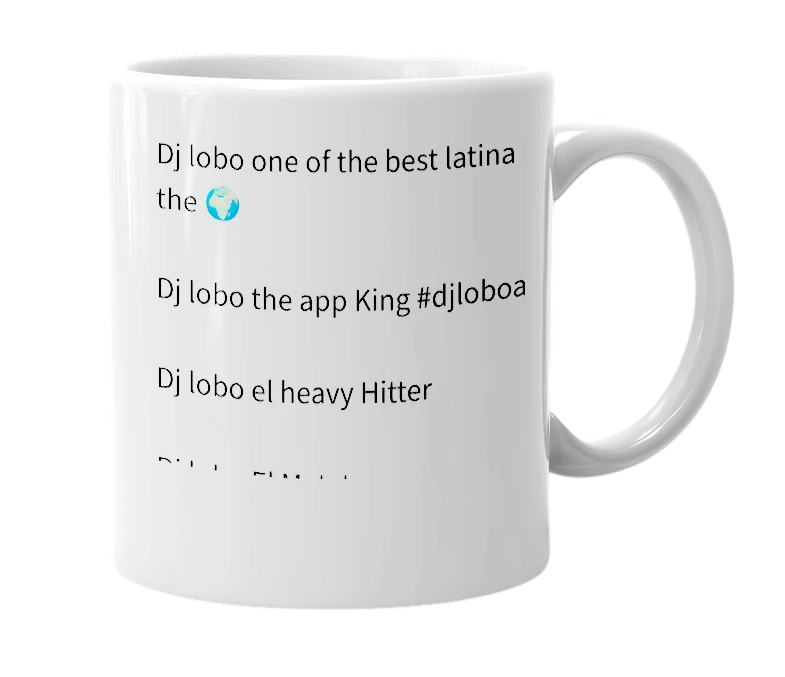 White mug with the definition of 'dj lobo'
