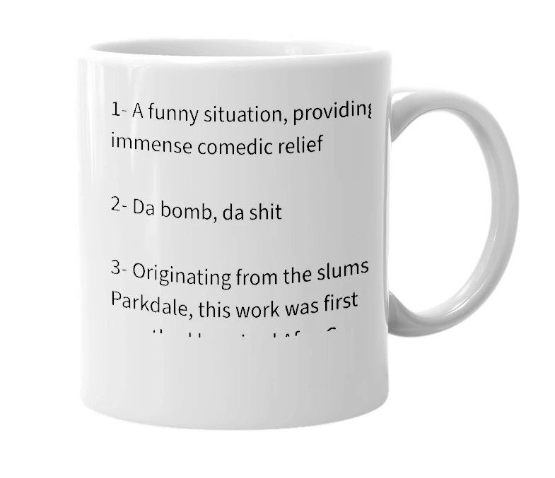 White mug with the definition of 'djoke'