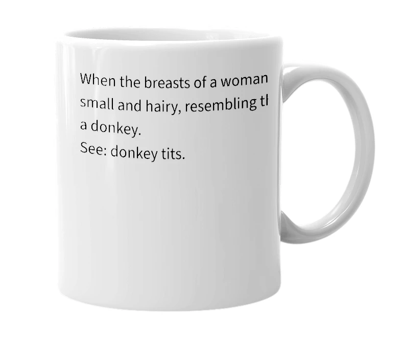 White mug with the definition of 'donkey tots'