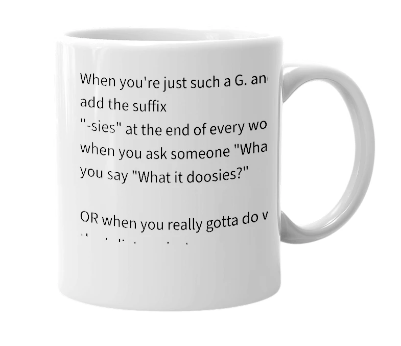 White mug with the definition of 'doosies'