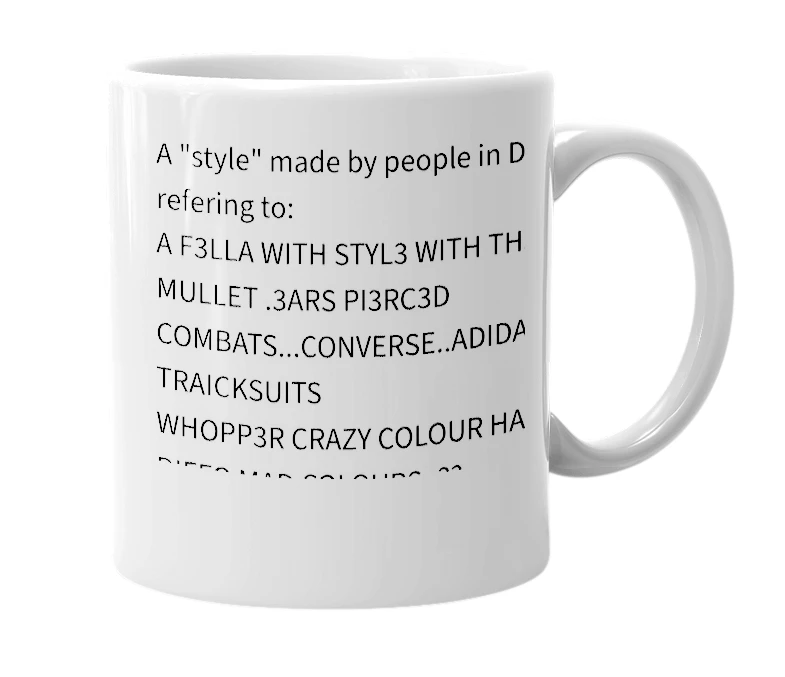 White mug with the definition of 'dubstyle'
