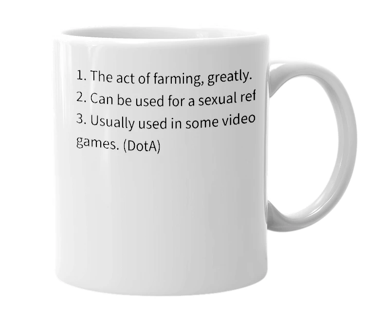 White mug with the definition of 'dun farmin''