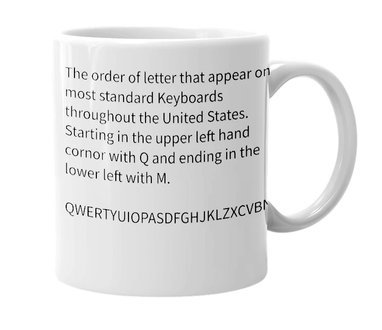 White mug with the definition of 'e-alphabet'
