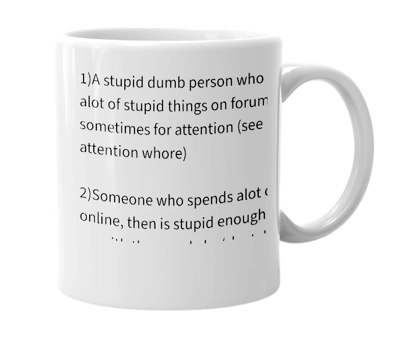 White mug with the definition of 'e-tard'