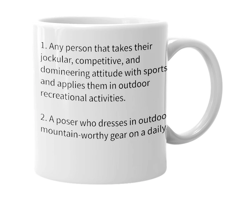 White mug with the definition of 'eco-jock'