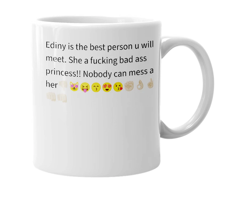 White mug with the definition of 'ediny'