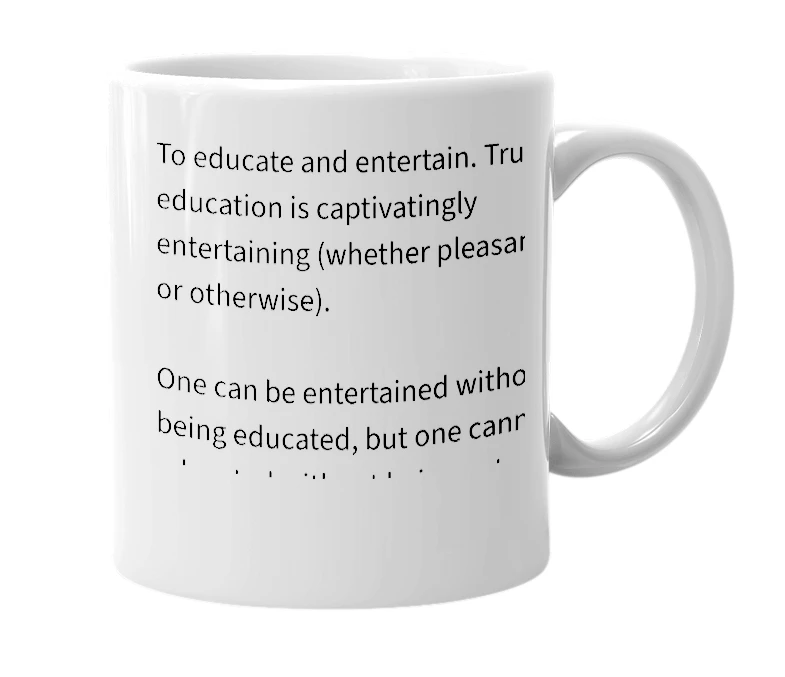 White mug with the definition of 'edutain'