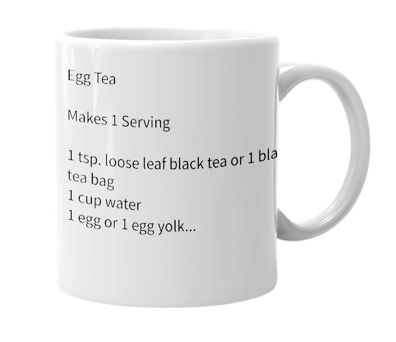 White mug with the definition of 'egg tea'