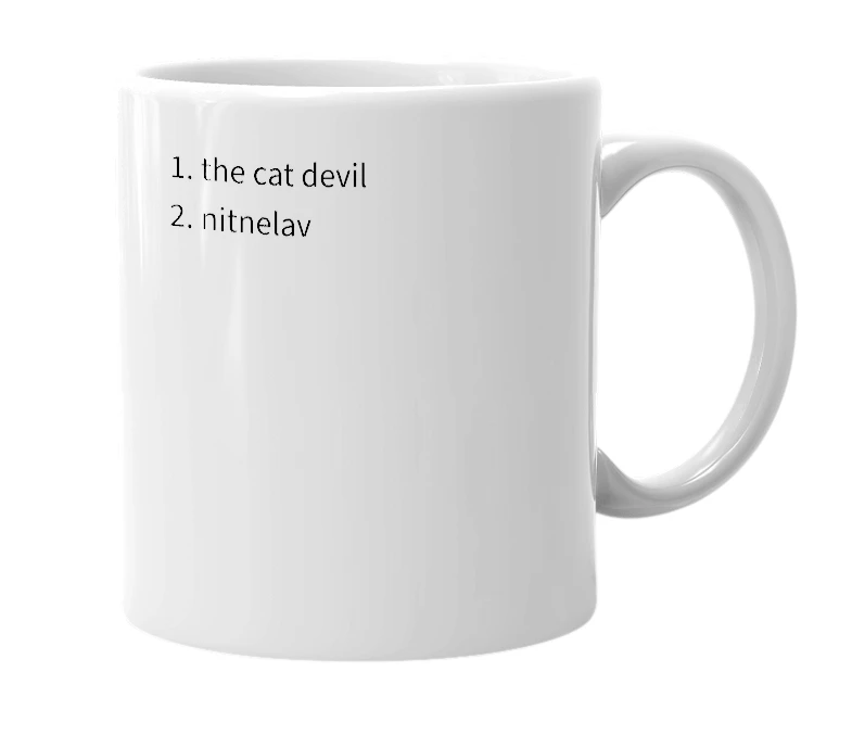 White mug with the definition of 'el gato diablo'