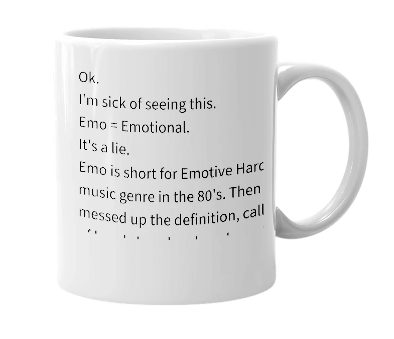 White mug with the definition of 'emo kid'