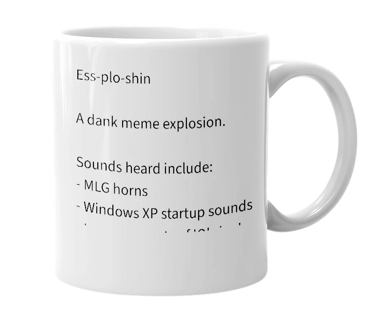 White mug with the definition of 'esplosion'