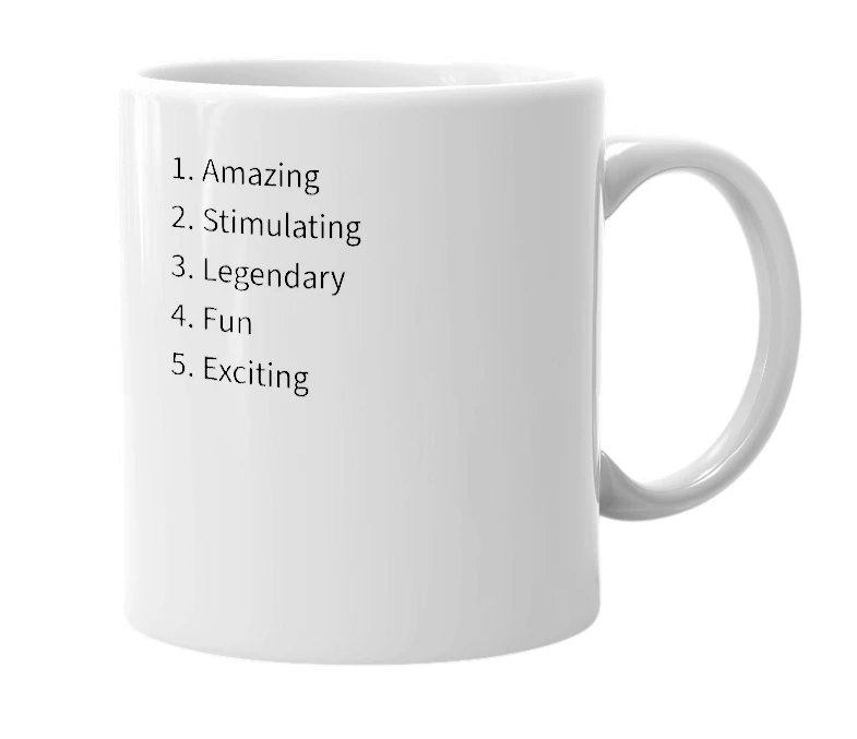 White mug with the definition of 'exhilarating'