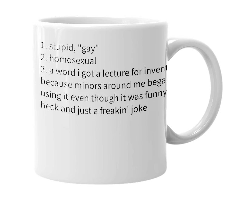 White mug with the definition of 'faggio'