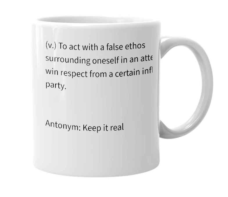 White mug with the definition of 'fake the funk'