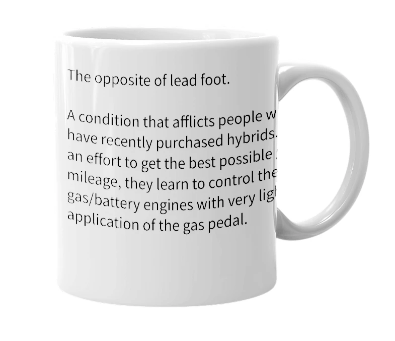 White mug with the definition of 'featherfoot'