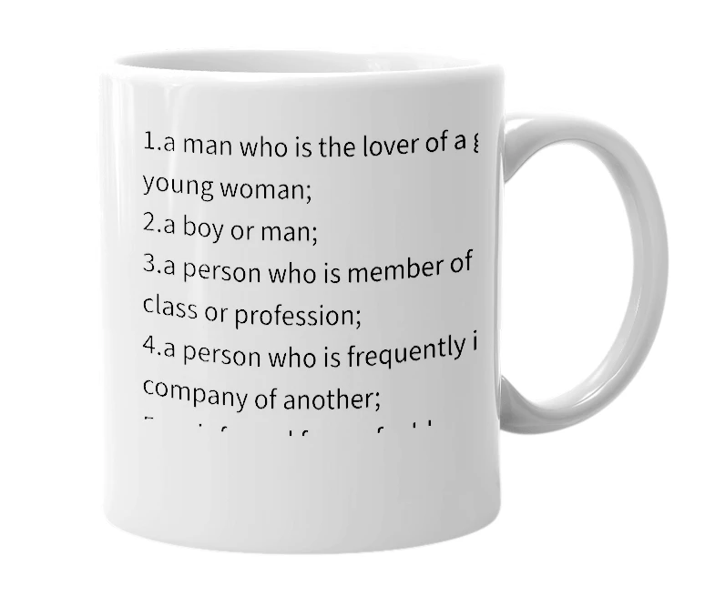 White mug with the definition of 'fellow'