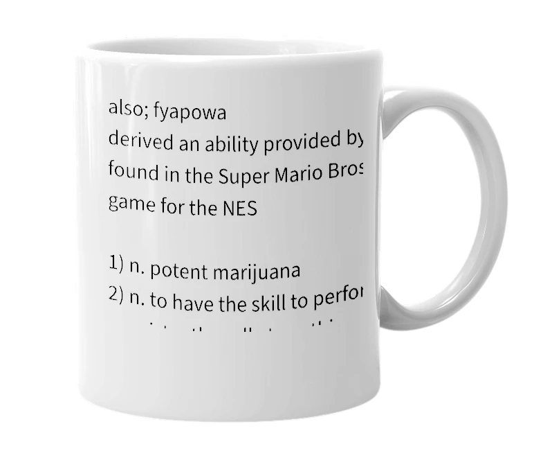 White mug with the definition of 'firepower'
