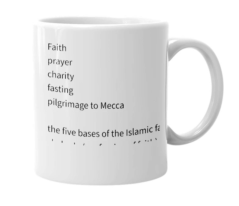 White mug with the definition of 'five pillars of islam'