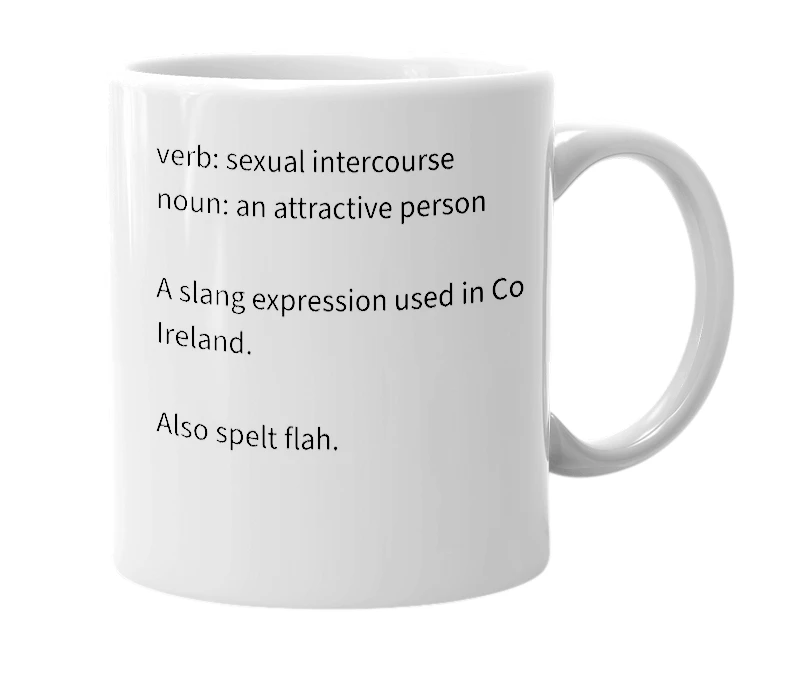 White mug with the definition of 'fla'