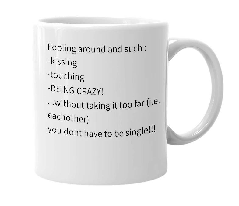 White mug with the definition of 'foreplay'