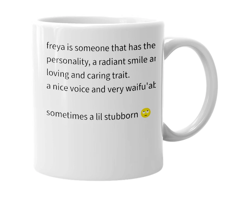 White mug with the definition of 'freya'