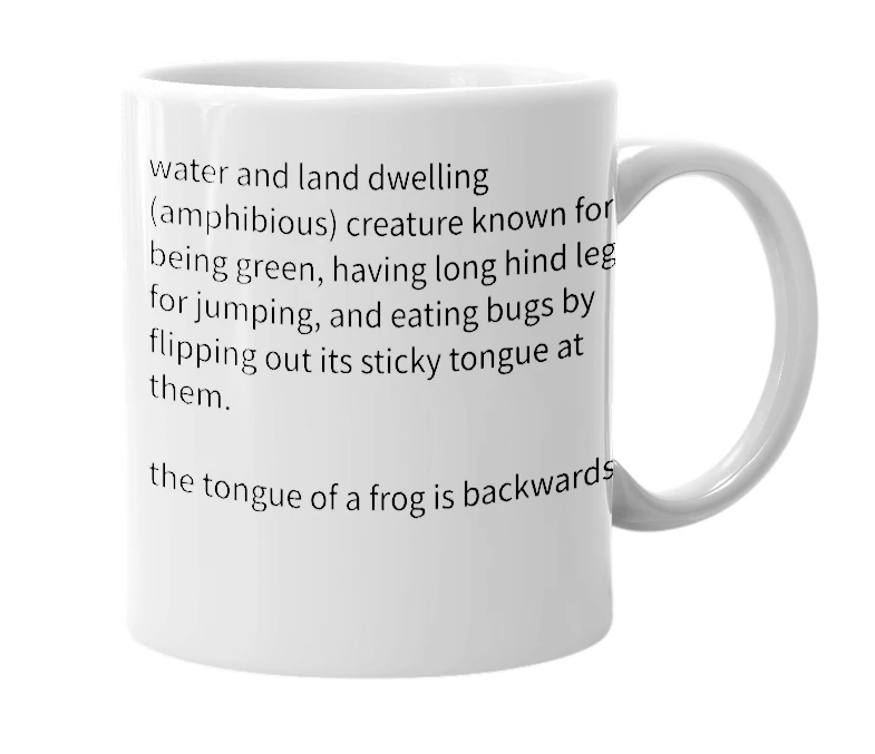 White mug with the definition of 'frog'