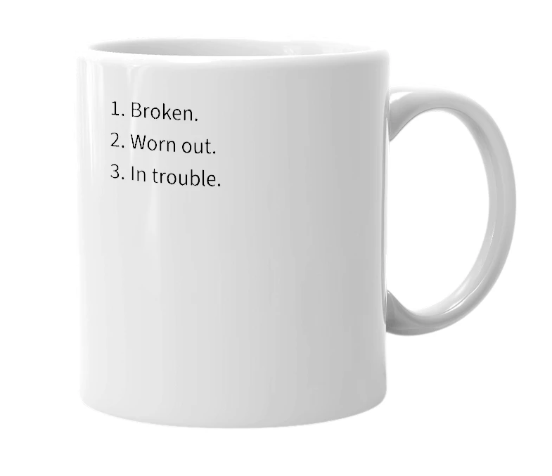 White mug with the definition of 'fucked'