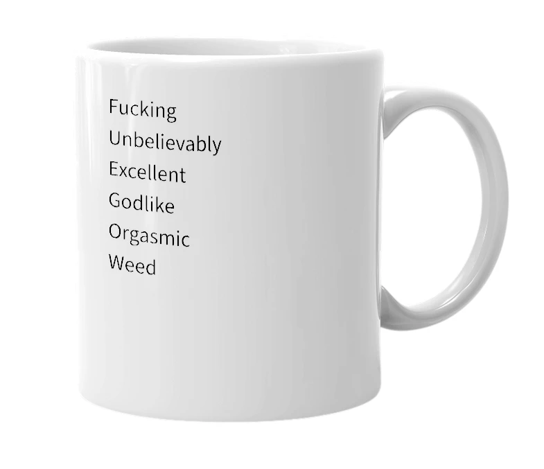 White mug with the definition of 'fuegow'