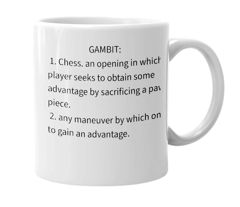 White mug with the definition of 'full gambit'