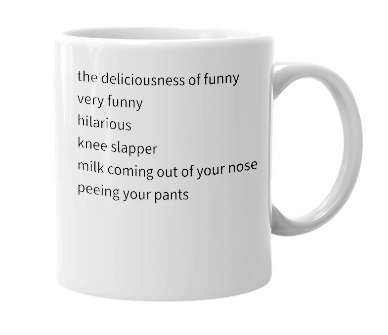 White mug with the definition of 'funnylicious'