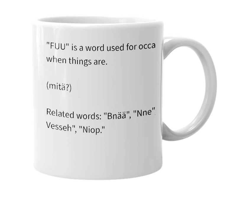 White mug with the definition of 'fuu'
