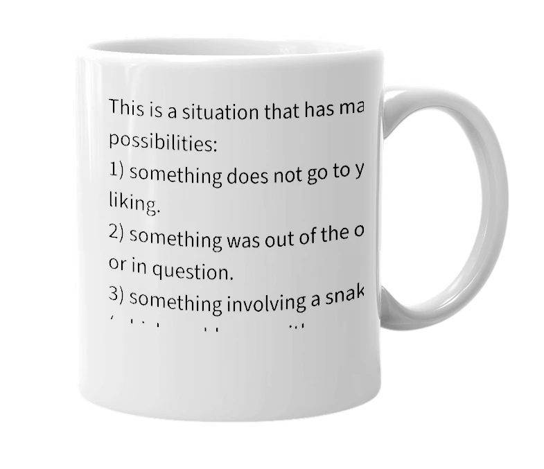 White mug with the definition of 'game of snakes'