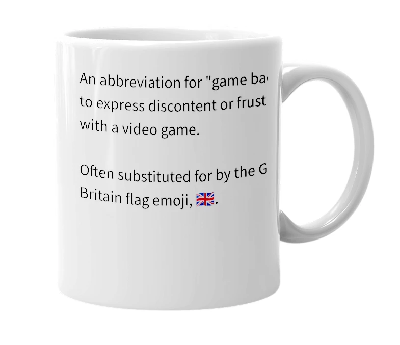 White mug with the definition of 'gb'