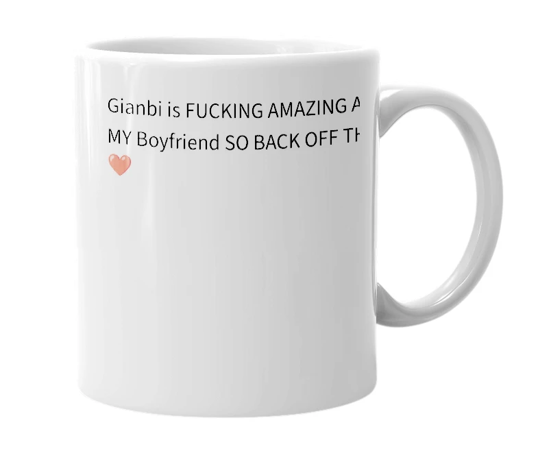 White mug with the definition of 'gianbi'