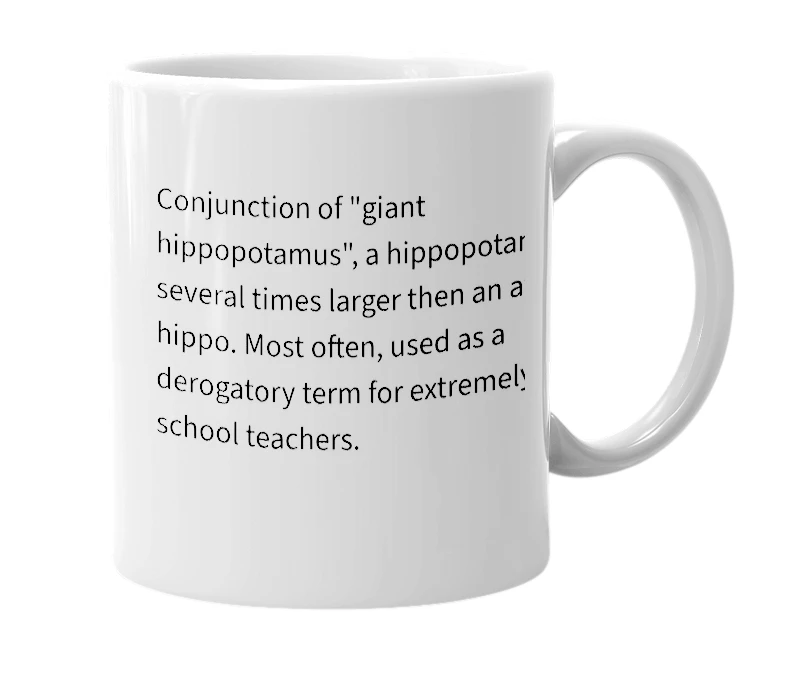 White mug with the definition of 'giapotamus'