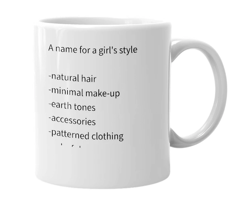 White mug with the definition of 'glam hippie'
