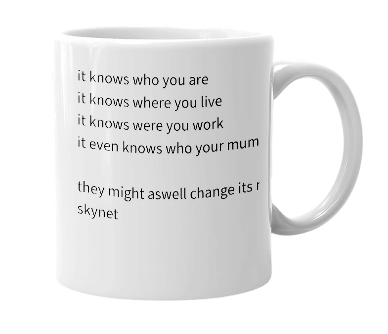 White mug with the definition of 'google'