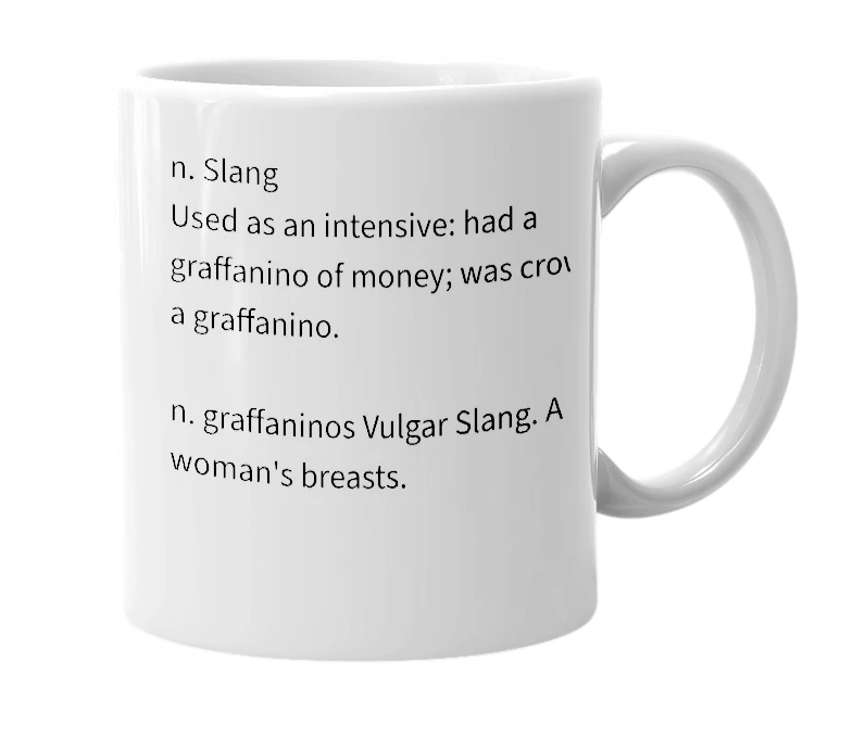 White mug with the definition of 'graffanino'