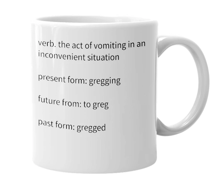White mug with the definition of 'greg'