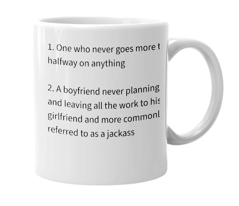 White mug with the definition of 'halfjack'