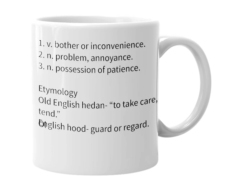 White mug with the definition of 'heidence'