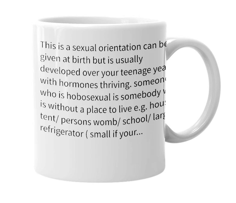 White mug with the definition of 'hobosexual'