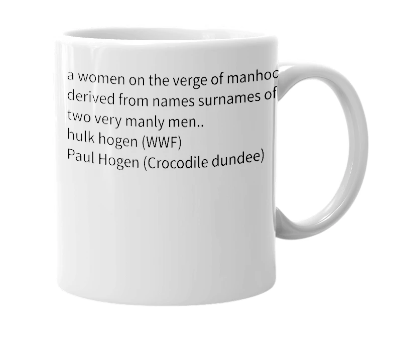 White mug with the definition of 'hogen'