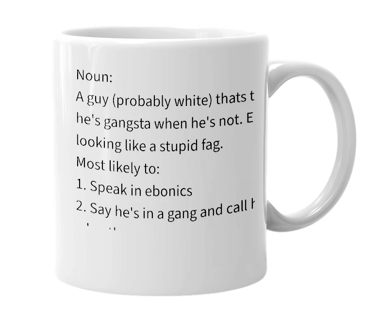 White mug with the definition of 'homo thug'